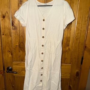 Old Navy Cream Button-Front Midi Dress
